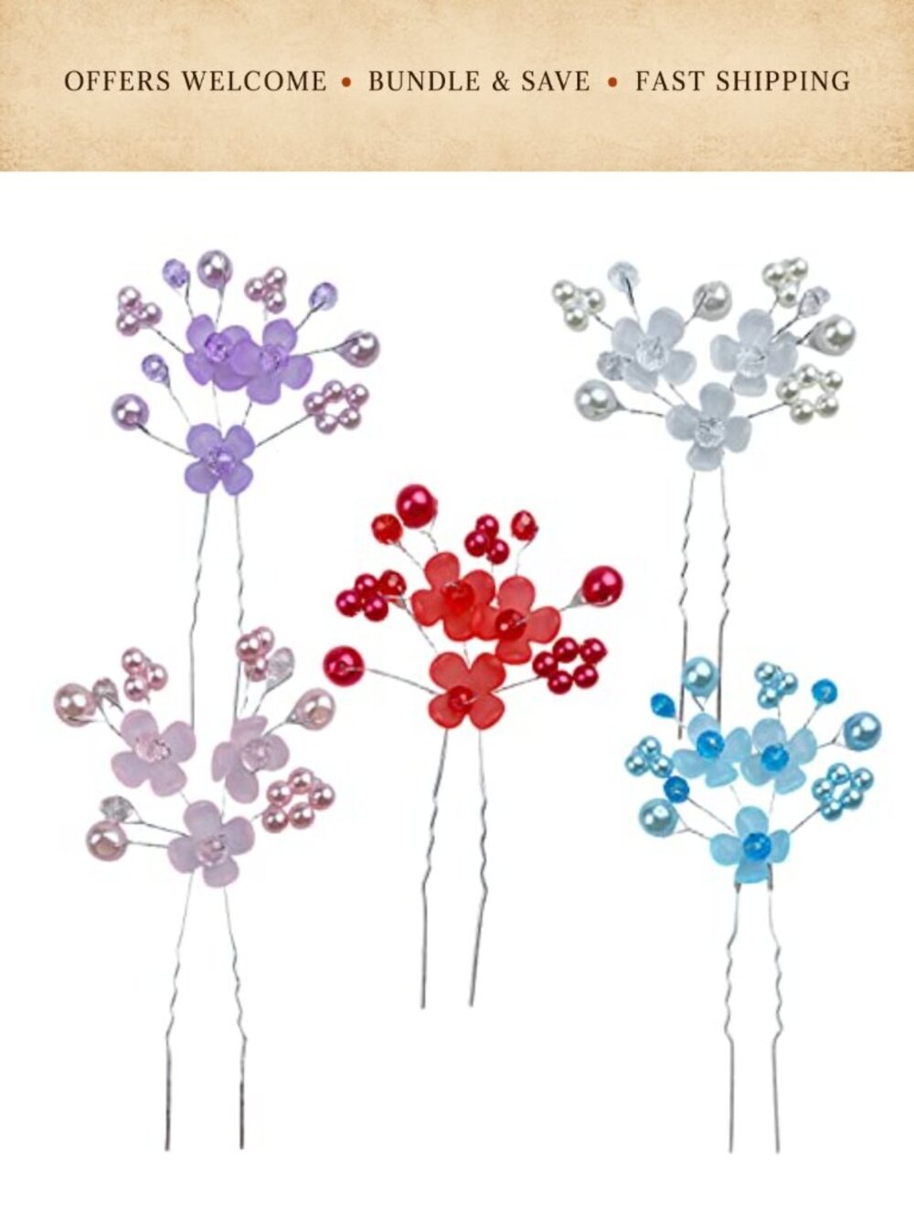 5pc Wedding Hair Pins Alloy Pearl Rhinestone Floral Bridal Accessories